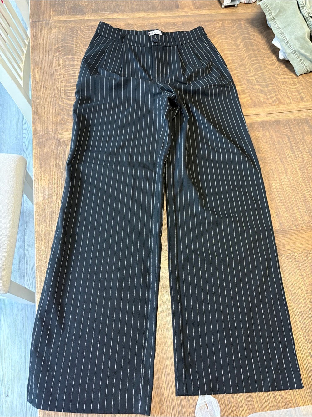 SO Black Pinstripe Wide Leg Trousers